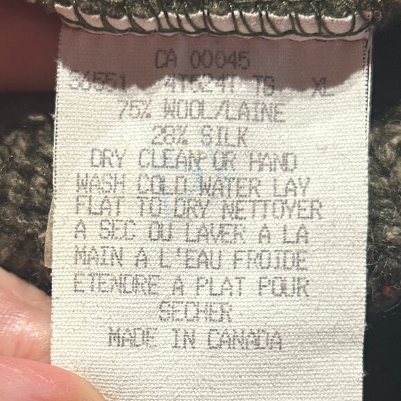 Vintage Tundra Canada Wool Silk Sweater XL Khaki Green Rib Knit Fisherman Cabin - Picture 4 of 5